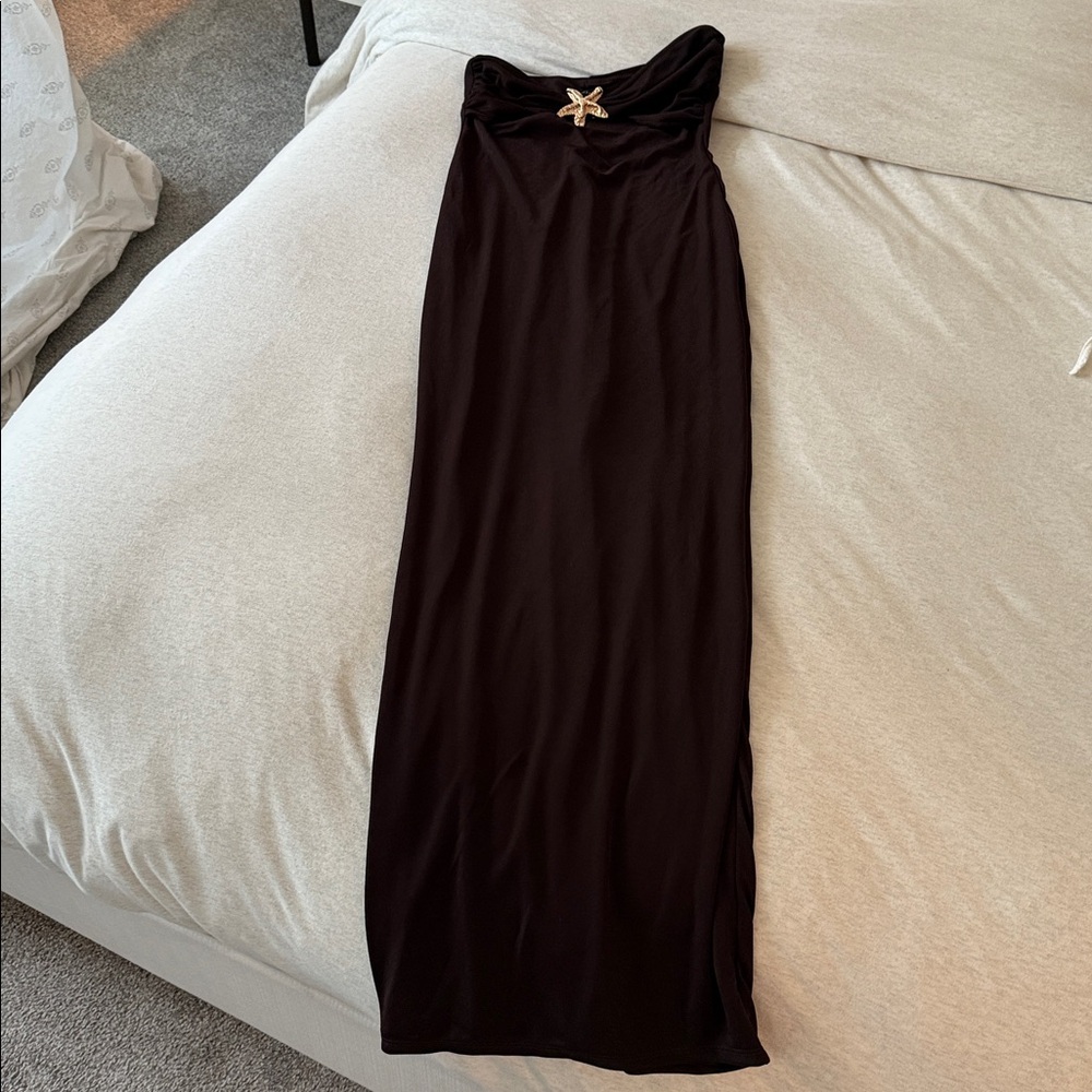 White Fox chocolate Strapless Maxi Dress with Starfish Detail